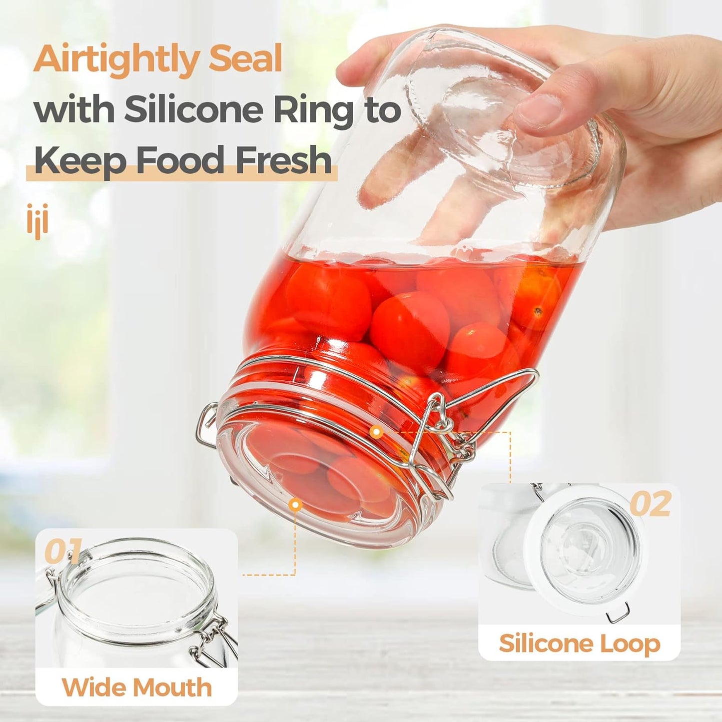 ComSaf Airtight Glass Canister Set of 3 with Lids 50oz Clear Food Storage Jars Square, Kitchen & Pantry Organization Food Storage Container for Canning, Sugar, Flour, Pasta, Candy, Cereal, Coffee