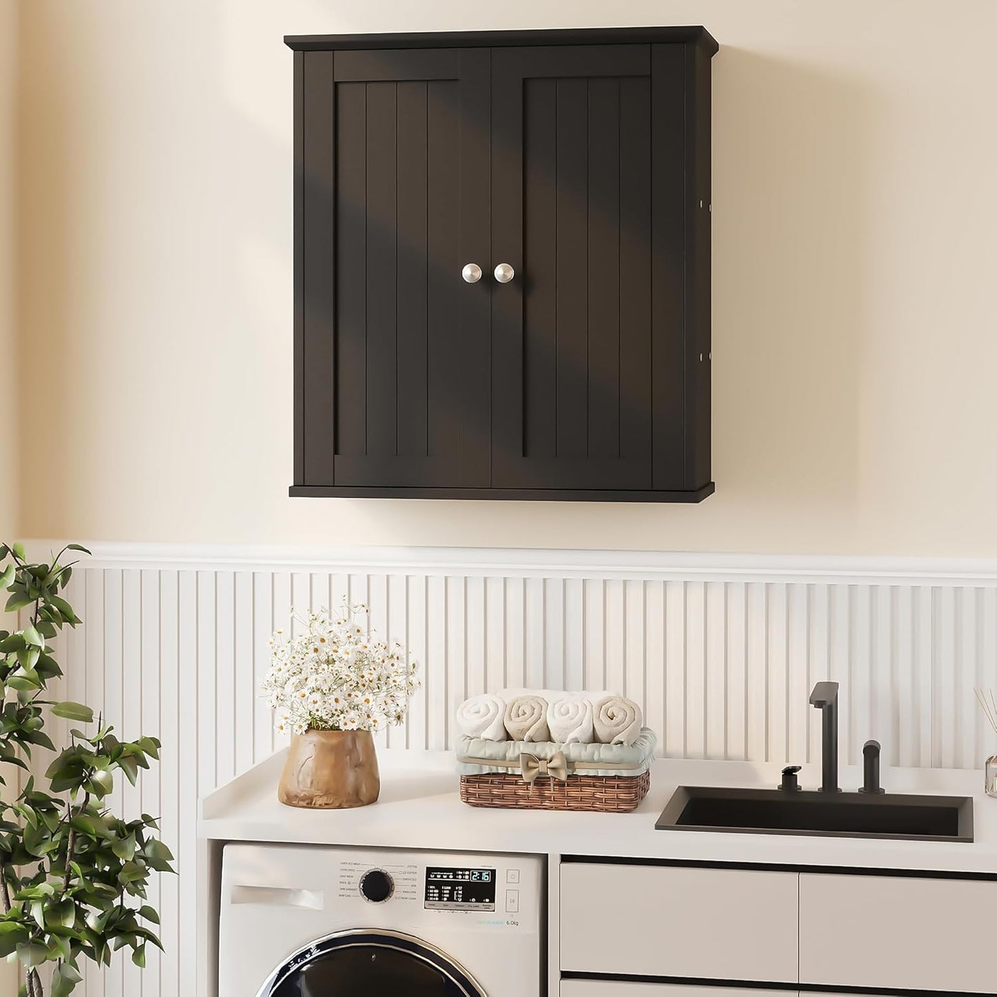 Meilocar Bathroom Wall Cabinet, Bathroom Cabinet Wall Mount, Over Toilet Space Saver Storage Cabinet, Wood Medicine Cabinets, Black