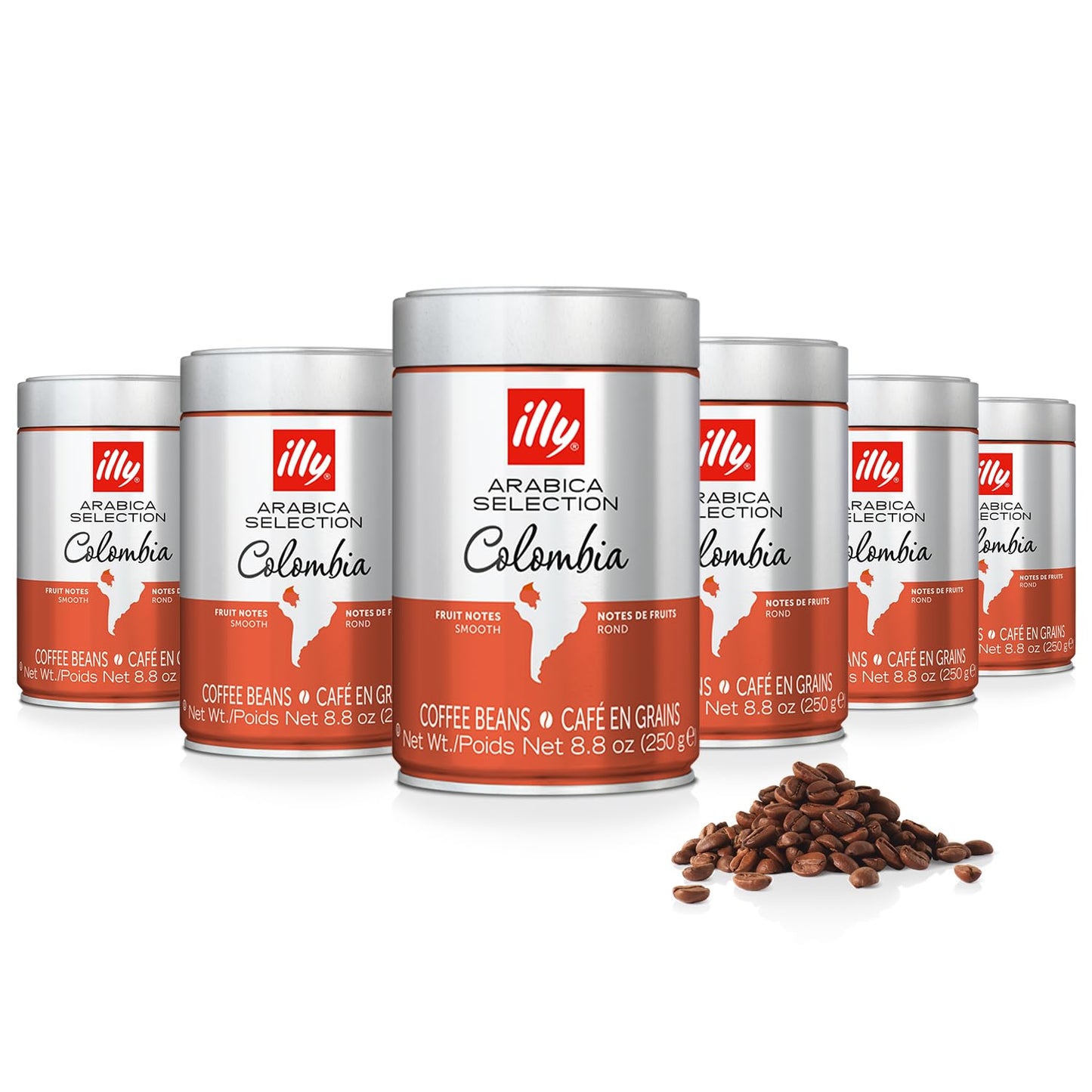 illy Whole Bean Coffee, Arabica Selections, Colombia, Single Origin, Smooth with Notes of Citrus Fruits, 100% Arabica Beans, All-Natural, No Preservatives, 8.8 Ounce Can (Pack of 6)