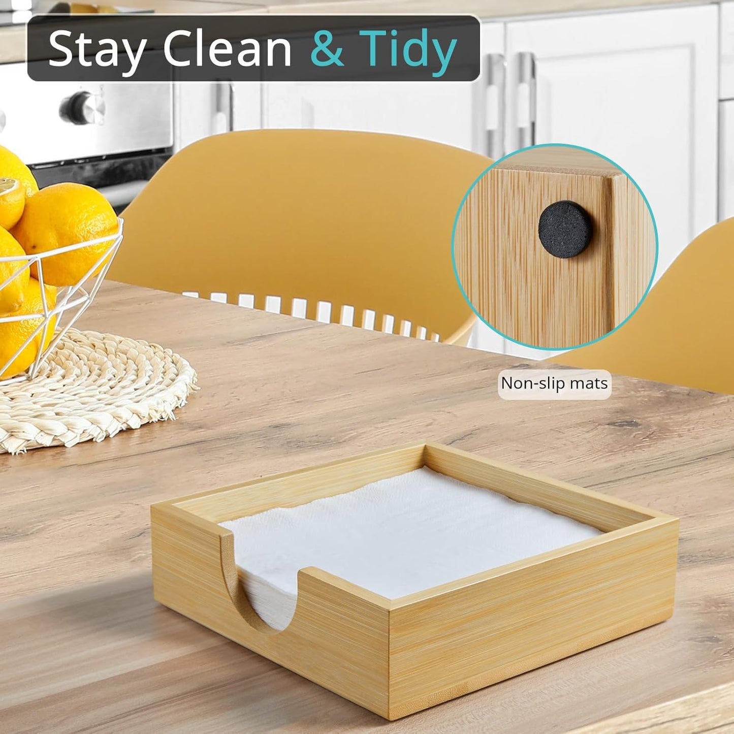 Bamboo Napkin Holder for Table, Napkins Holders For Paper Napkins, Flat Napkin Holder for Luncheon, Napkin Holders for Kitchen Dinner Table Decor, Napkin Dispenser for Indoor & Outdoor Use