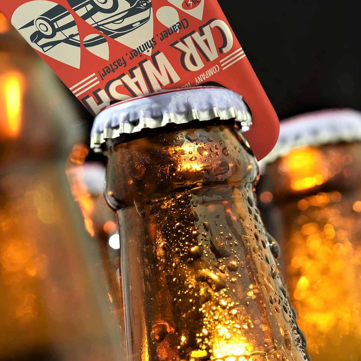 Retro Car Wash Sign Stainless Steel Bottle Opener Wash Cleaner Shinier Faster Full Service Vintage Auto Machine Flat Beer Bottle Opener Keychain for Home Kitchen Bar Restaurant Party Gift