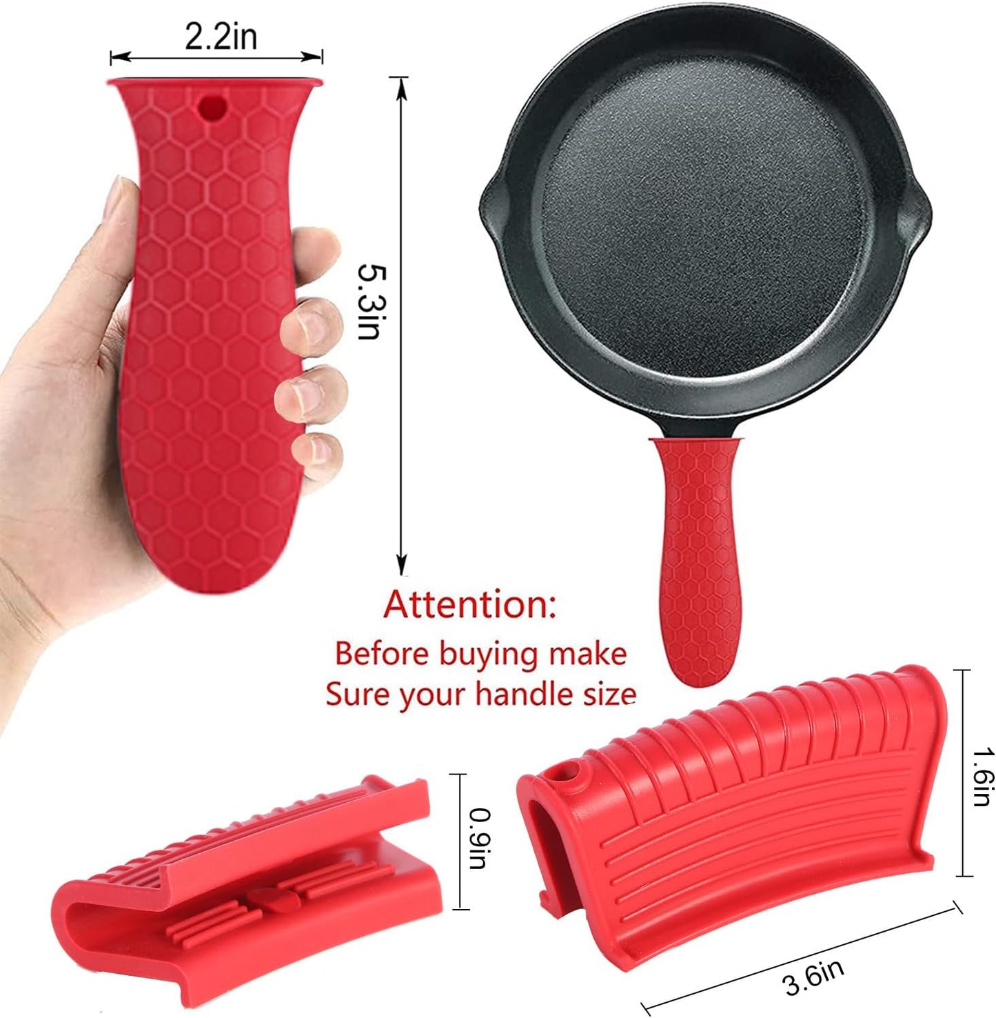 8 Pcs Non-Slip Silicone Hot Handle Holder & Assist Grips, Potholder for Cast Iron Skillets, Heat Resistant Handle Cover Sleeve for Frying Pans, Casserole, Cookware Handles, Red