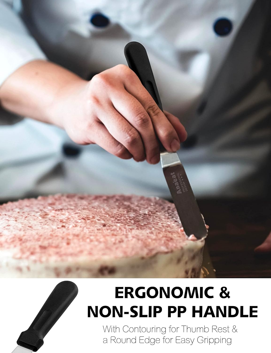 Anaeat Icing Spatula, 3 Pieces Professional Angled Offset Frosting Spatulas with 6", 8", 10" Stainless Steel Blades & 4 Pack Cake Smoother Scraper for Cake Decorating, Baking & Pastry (Set of 7)