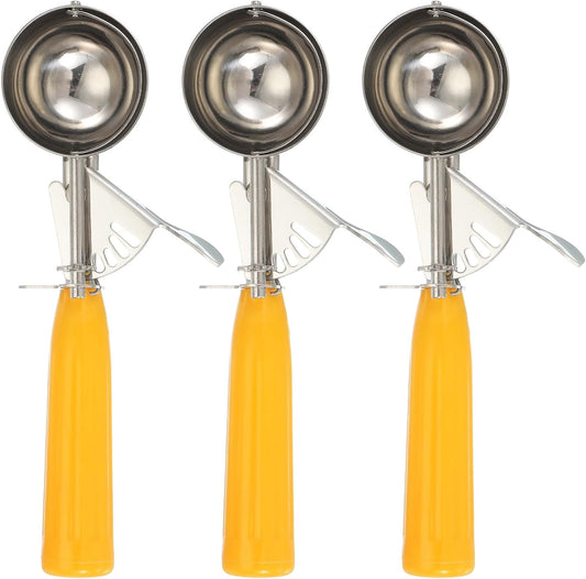uxcell 3 Pcs Cookie Scoops, Ice Cream Scoop with Trigger for Baking Cookie Dough Rice Pudding Kitchen Gadget, Yellow