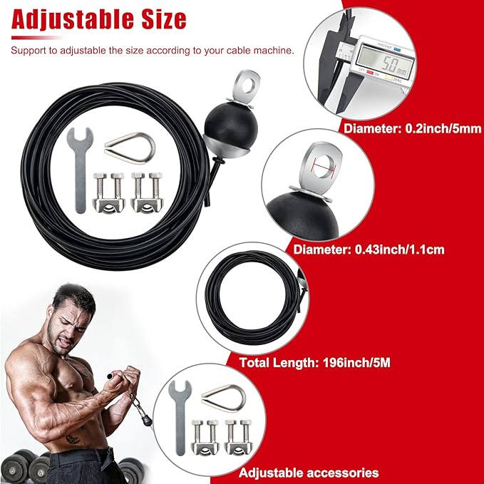 Fitness Pulley Cable 196 Inch, Adjustable Home Gym Cable Replacement for Pulley System, Heavy Duty Fitness Rope Machine Accessories