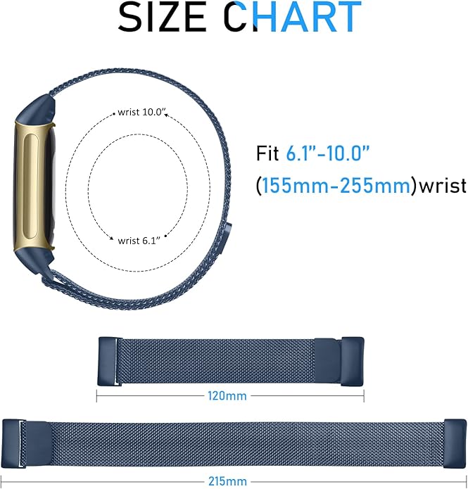 Meliya for Fitbit Charge 6 Bands Women Men, Stainless Steel Metal Mesh Loop Adjustable Magnetic Wristband Replacement Straps Compatible with Fitbit Charge 6 Fitness Tracker