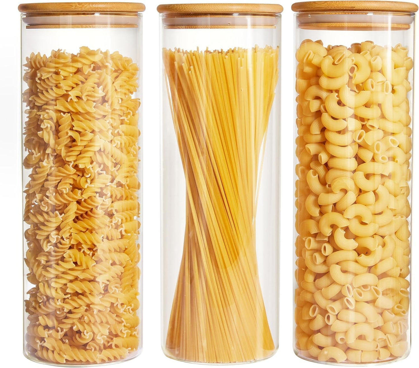 Glass Food Storage Jars with Lids[Set of 3], Perfect for Pasta, Cookies, Nuts, Coffee, Cereal, Flour, and More, Organize Your Kitchen and Pantry with these BPA-Free Glass Canisters