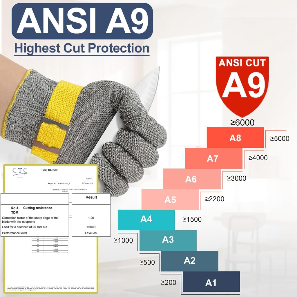 Dowellife ANSI A9 Cut Resistant Glove Food Grade, Stainless Steel Mesh Metal Knife Cutting Glove for Butcher Oyster Shucking Kitchen Mandoline Chef Slicing Fish Fillet (Small)