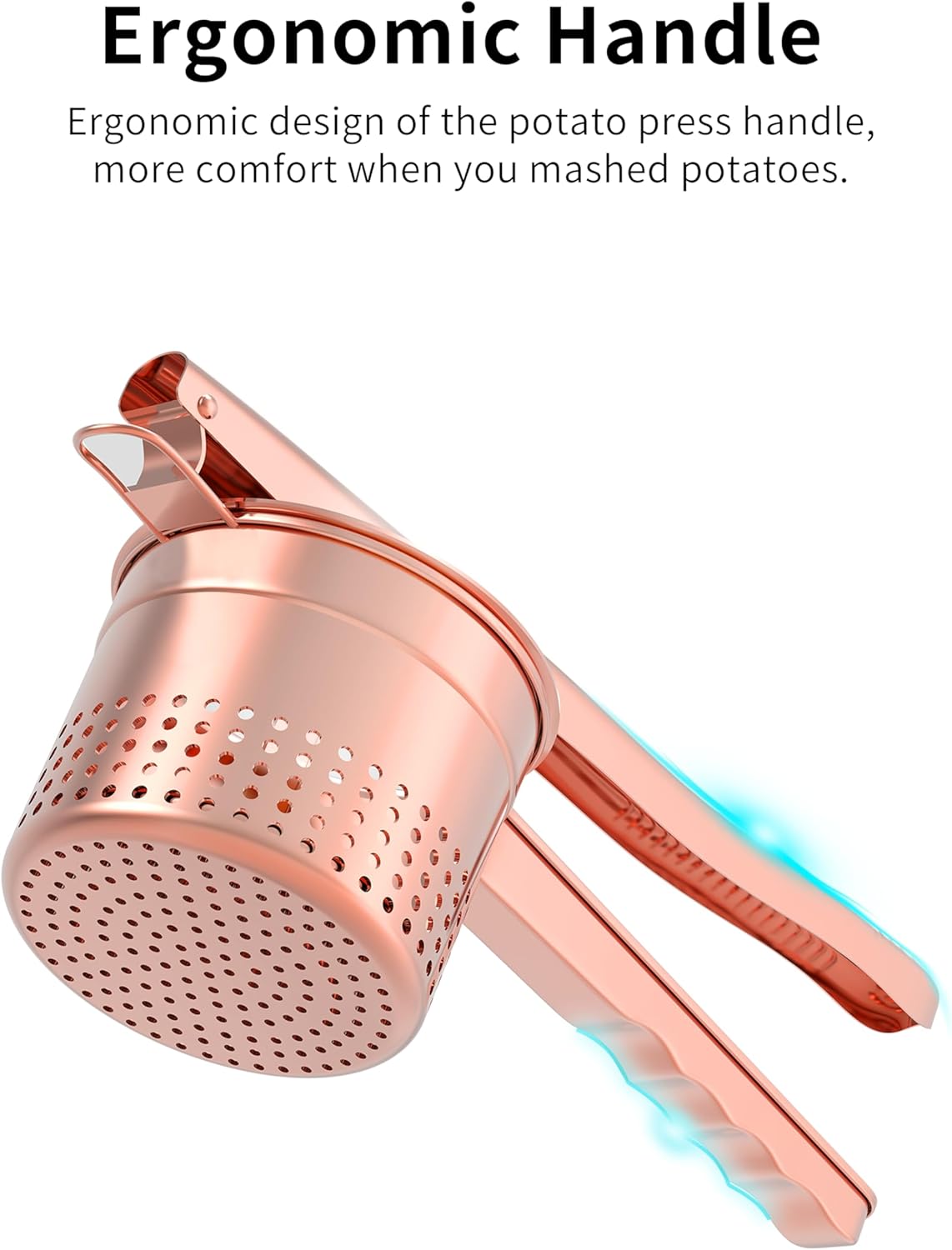 Large 15oz Potato Ricer Masher, Heavy Duty Stainless Steel Potato Masher with Ergonomic Handle, Masher and Ricer Kitchen Tool for Mashed Potatoes, Noodle Maker, Rose Gold