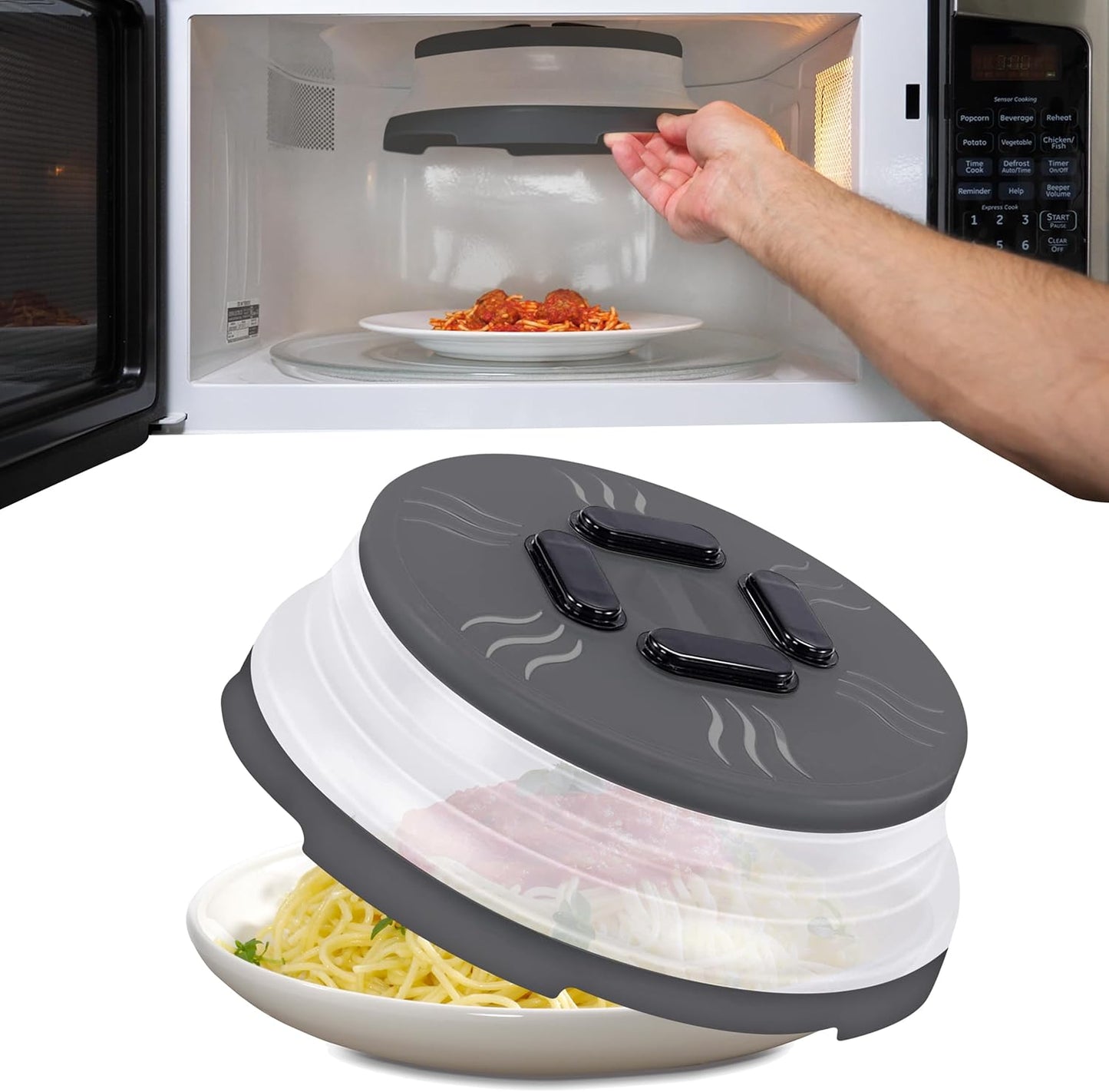 Magnetic Microwave Splatter Cover, Collapsible Microwave Cover for Food - Vented & Magnetic Microwave Plate Cover, 10-inch, BPA-Free - Graphite