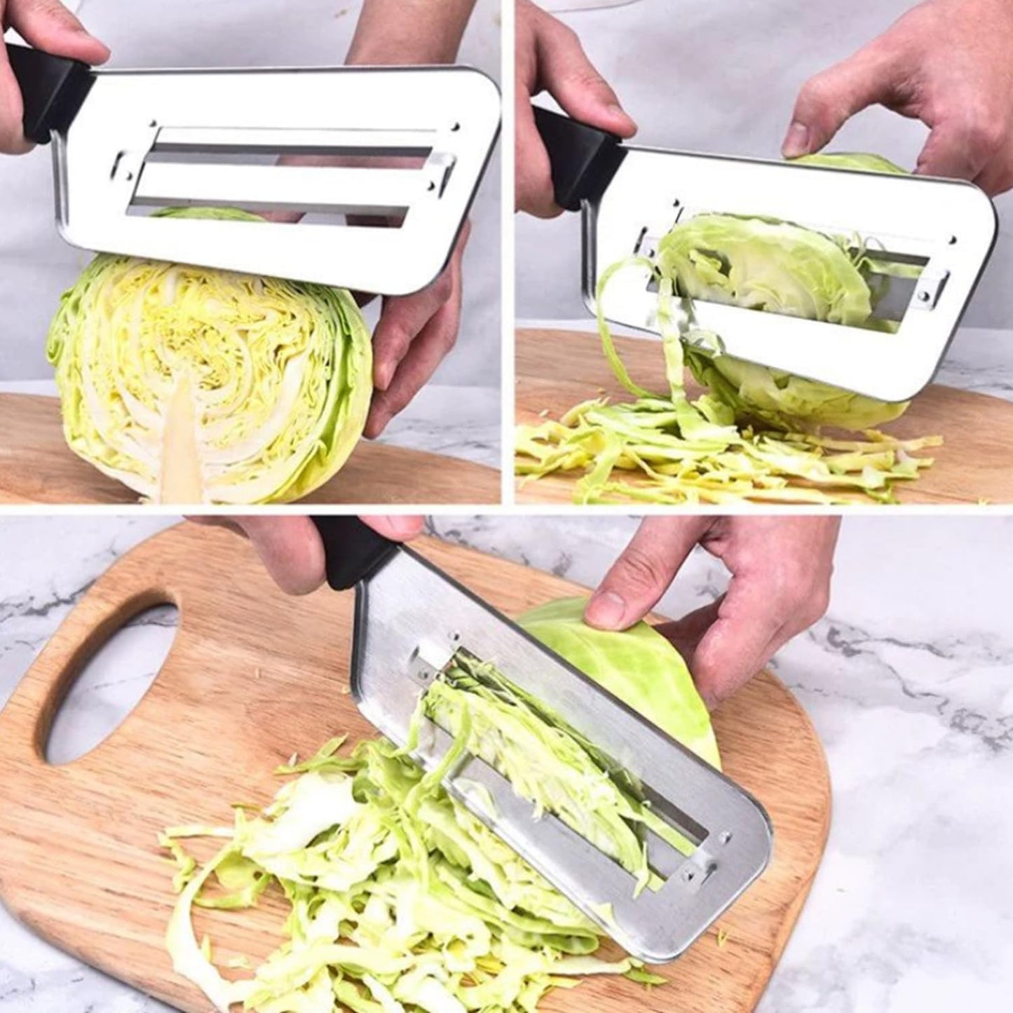 Dual Blade Julienne Cutter, Stainless Steel Shredder Slicer, Stainless Steel Cabbage Shredder for Coleslaw, Cabbage Slicer, Suitable for Vegetables and Fruits (Black)