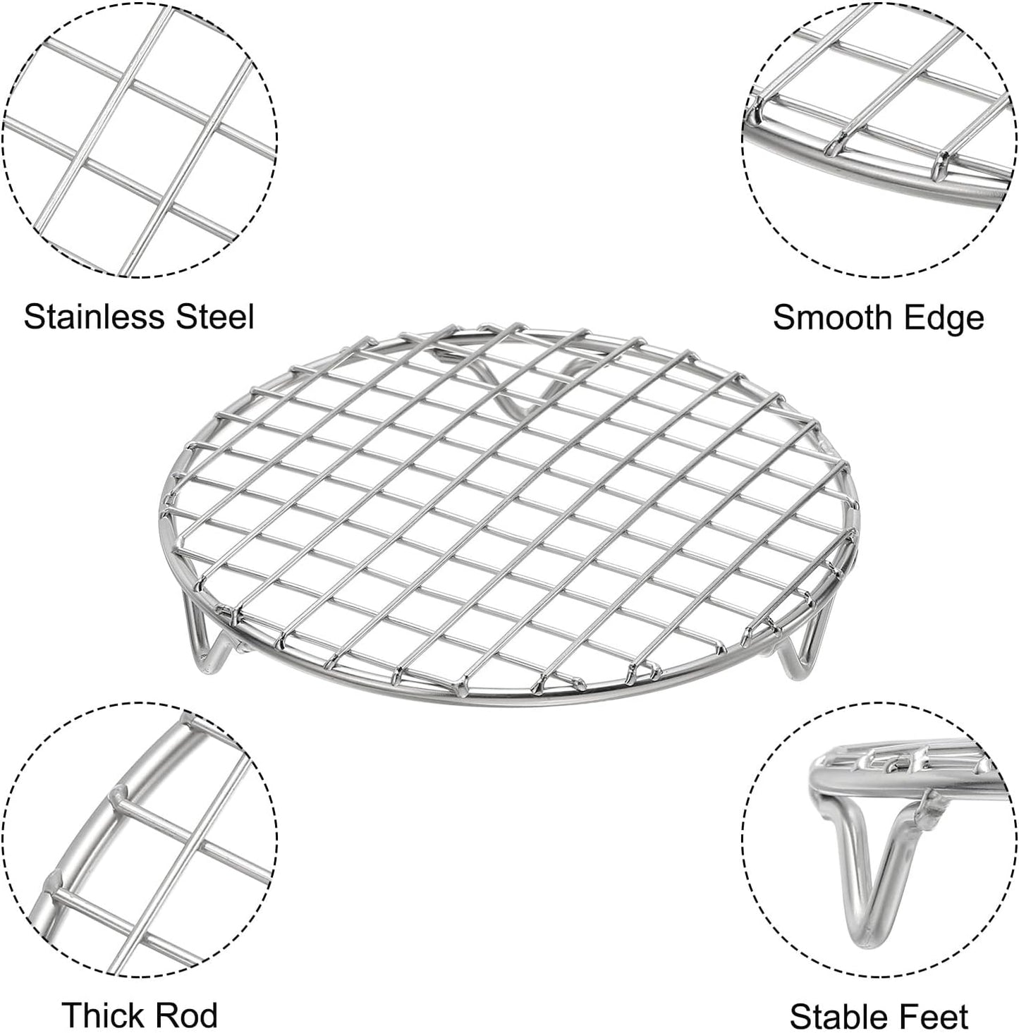 uxcell 2 Pcs Round Cooking Rack with Legs, Dia 6.5 Inch 304 Stainless Steel Barbecue Grill for Cooking Baking Barbecue Air Fryer Racks, Silver