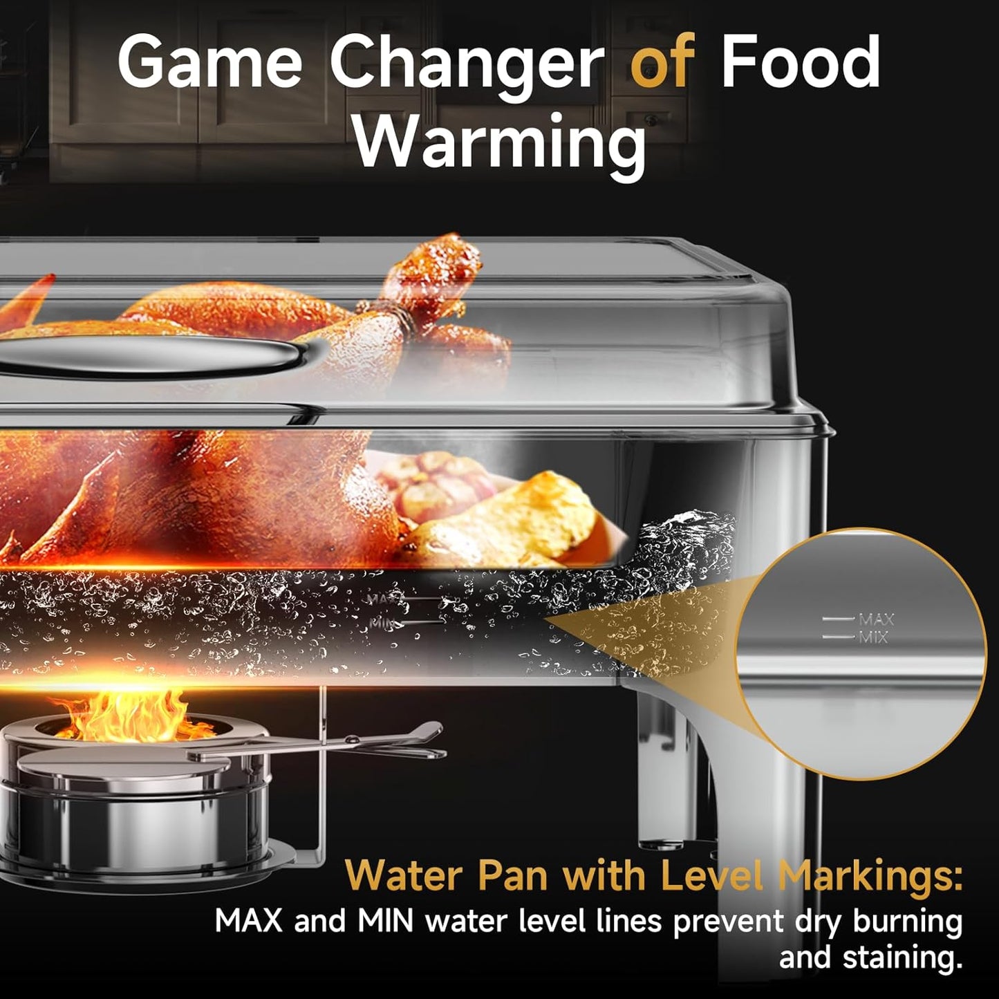 Chafing Dishes for Buffet, 9.5QT Square Stainless Steel Chafing Dish with Transparent Hydraulic Lid, 304 Food Pan, Buffet Warmer for Parties and Events (Silver)