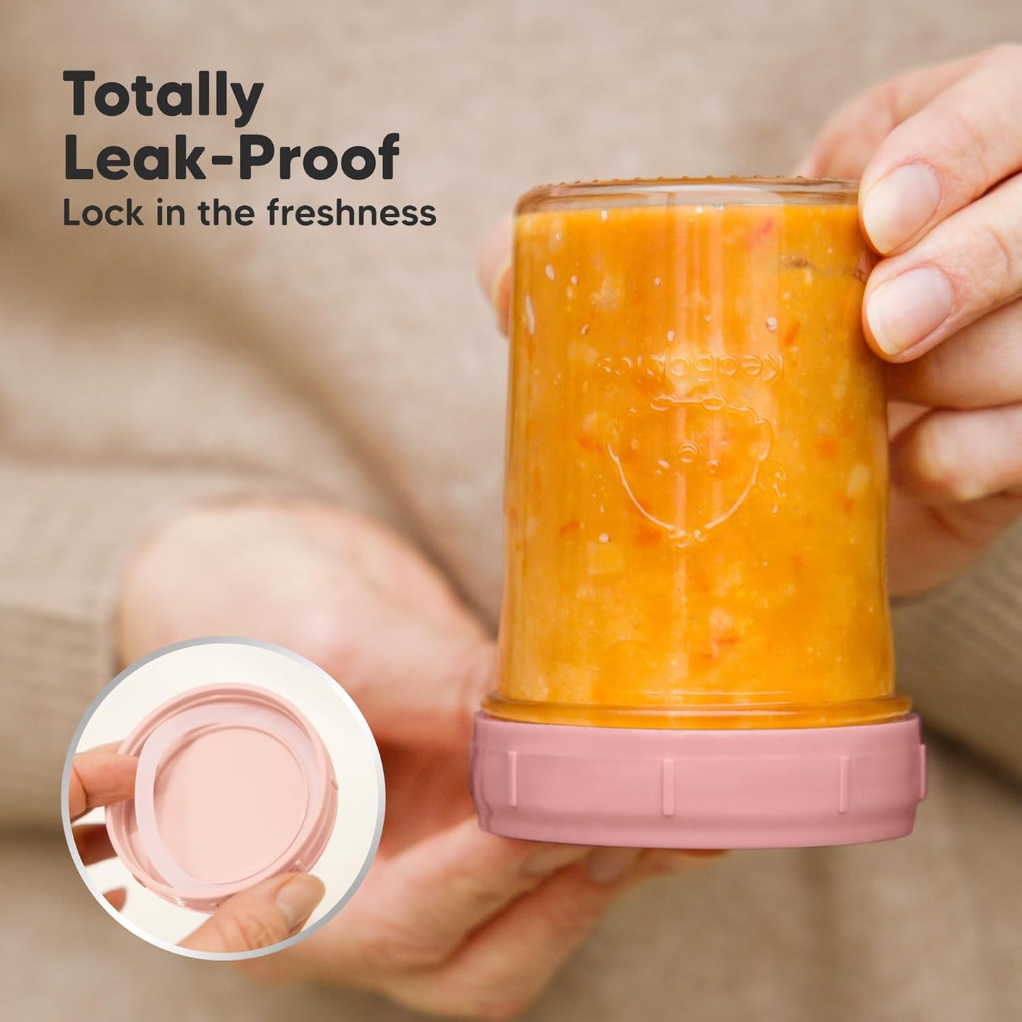 KeaBabies 4pk 8oz Glass Baby Food Containers with Lids - Leak-Proof, Microwavable Small Glass Jars, Baby Purees & Toddler Snack Storage Containers, BPA-Free, Dishwasher & Freezer Safe (Roseate)