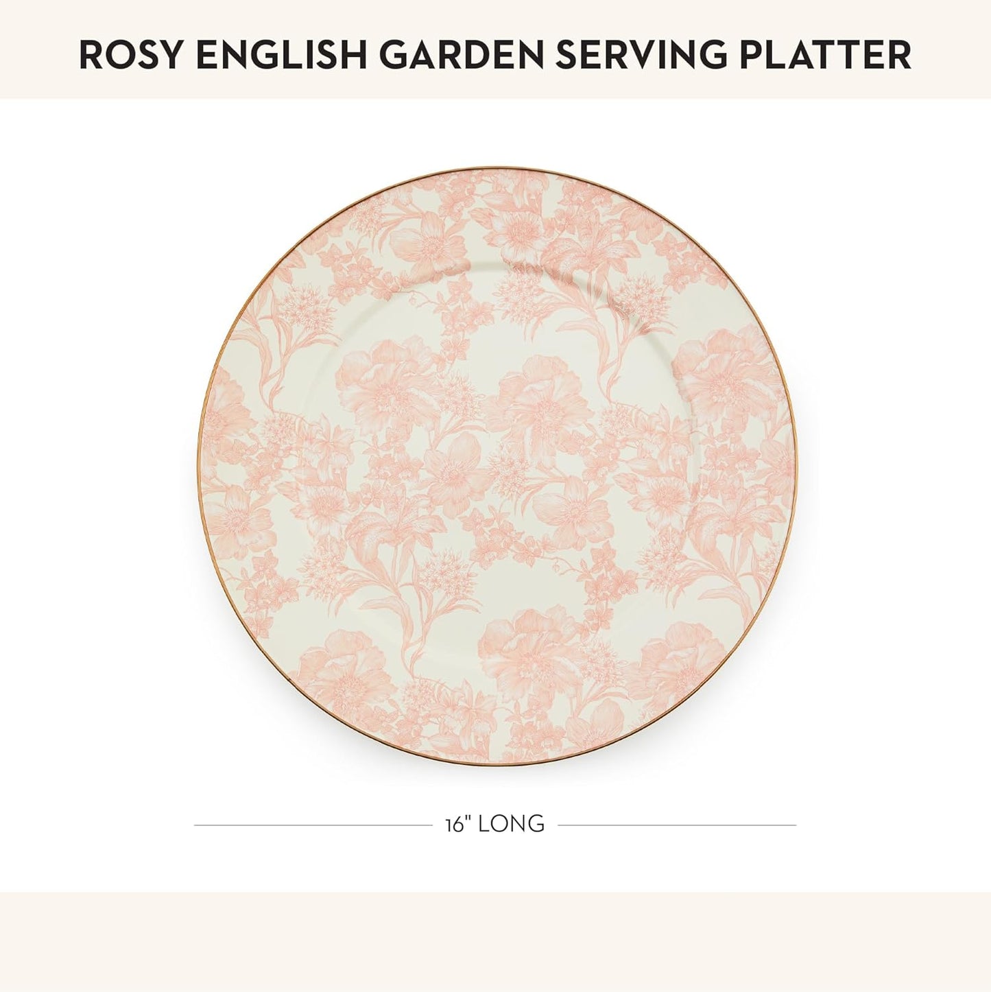 MACKENZIE-CHILDS Enamel Serving Platter, Decorative Serving Platter for Food, 16 Inches, Rosy English Garden