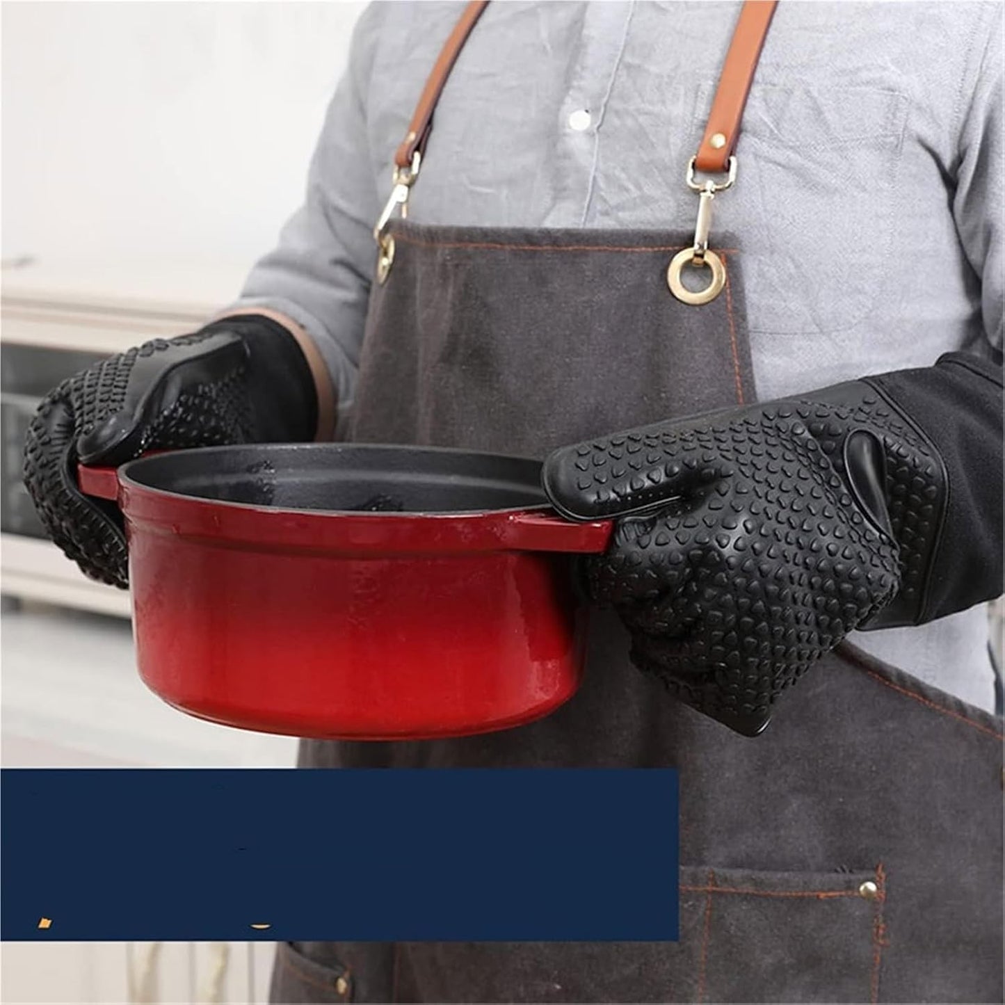 Extra Long Professional Silicone Oven Mitts with Quilted Liner, Durable Heat Resistant Oven Gloves, Heat Resistant Oven Gloves,2 Pack (Black)