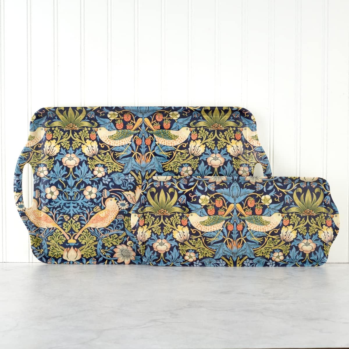 Pimpernel Morris & Co Strawberry Thief Blue Melamine Tray with Handles - Elegant Serving Tray for Tea Parties, Decorative Sandwich Display - Stylish Kitchen & Dining Organization, Ideal Gift for Her
