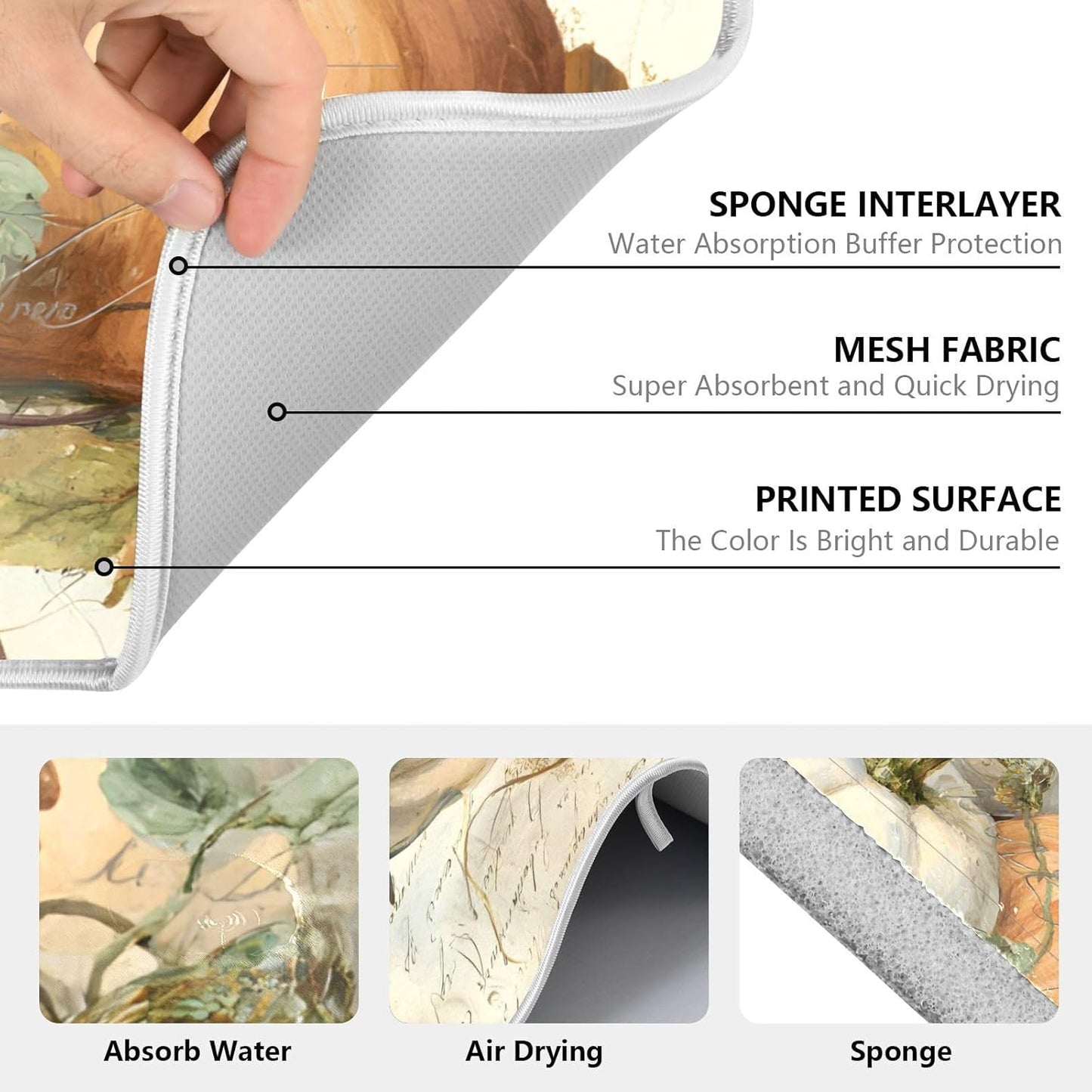 Autumn Pumpkin Fall Leaves Thanksgiving Dish Drying Mat for Kitchen Counter Absorbent Microfiber Large Drying Pad Dish mats for Kitchen Countertops 18 x 24 Inch