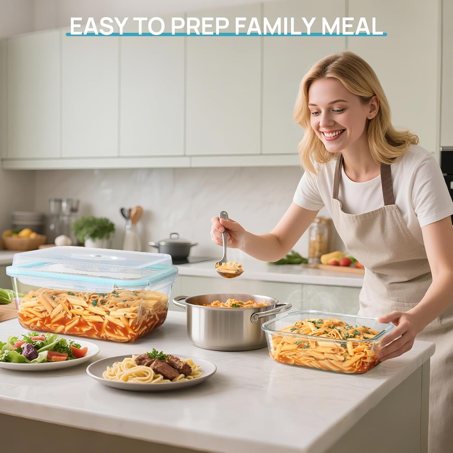 Vtopmart 220oz + 76.4oz Extra Large Glass Storage Containers Set, Meal Prep Food Container Sets with Snap Airtight Lids for Roasting Turkey, Rotisserie Chicken, Baking, Watermelon Storage, BPA Free