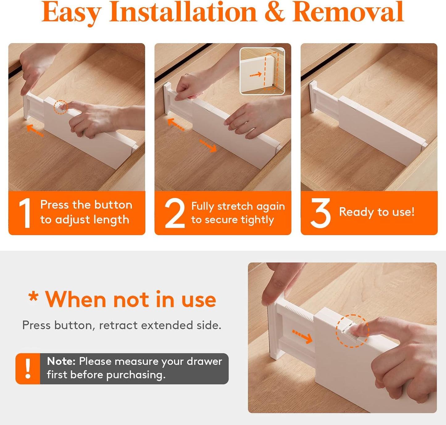 Lifewit 9 Pack Drawer Dividers 4" High, 11-17" Adjustable Drawer Organizers for Clothes, Expandable Dresser Separators in Bedroom/Bathroom/Kitchen/Fridge/Office Organization and Storage, Beige