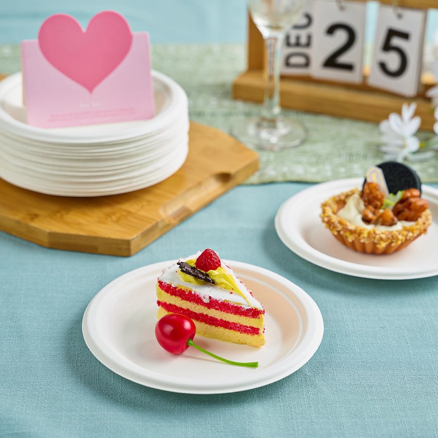 Vplus 125 Pack 6 inch Paper Plates 100% Compostable, Heavy-Duty Disposable Paper Plates Bagasse Natural Biodegradable Eco-Friendly Sugarcane（White）