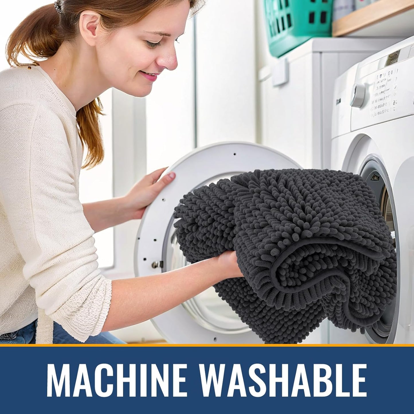 Arotive Bathroom Rugs 47x24, Extra Soft Absorbent Shaggy Chenille Bath Rugs, Machine Washable Rubber Backing Non-Slip Bath Mats for Bathroom Floor Tub and Shower, Home Decor Accessories, Dark Grey