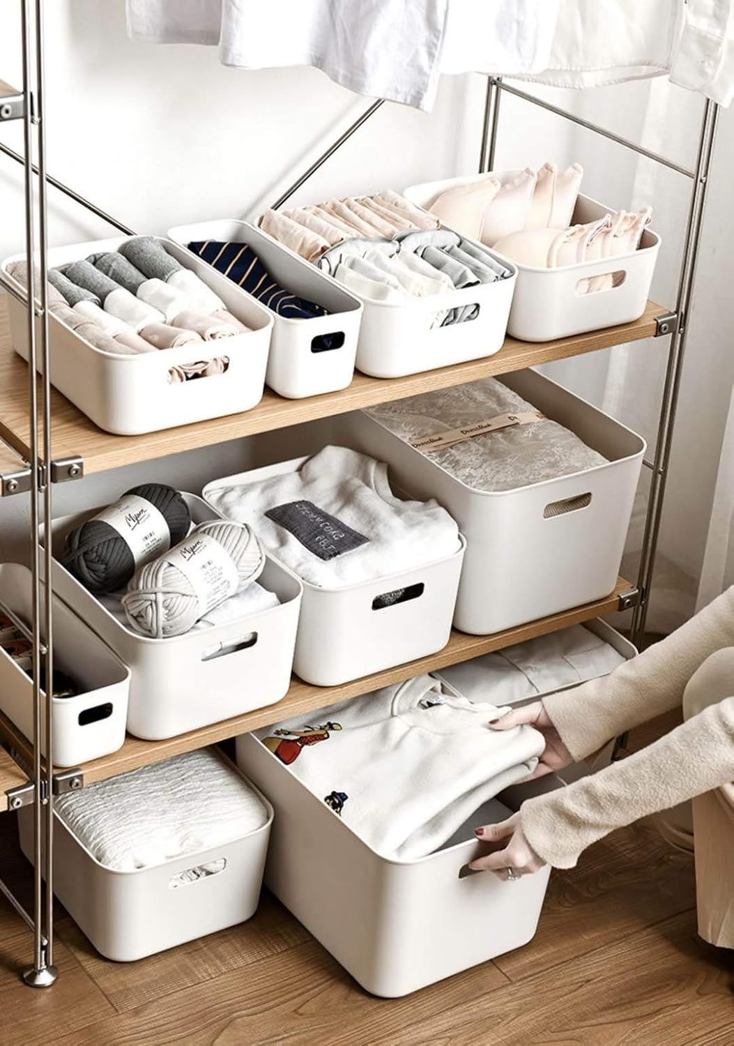 Set Of 2 Plastic Storage Bins,10.5×8×5.5" Versatile Kitchen Pantry Organization and Storage,for Plastic Storage Container Under Bed,Under Sink Bathroom Organizer (2 Pack Medium, White)