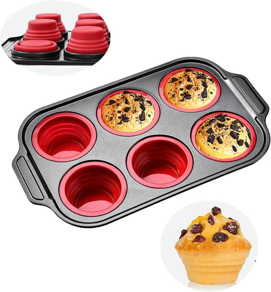 Silicone Muffin Pan, 6 Cups Muffin Pans for Baking with Metal Frame, Cupcake Pan, Egg Bite Molds, Muffin Tin Tray Easy to Pop Nonstick Non Toxic Bakeware for Oven