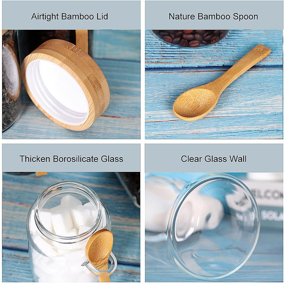Glass Jar with Screw Lid and Spoon, 6 Pack16 OZ Tea Containers for Loose Leaf Tea, Salt and Sugar Containers for Countertop, Yogurt Jars for Overnight Oatmeal