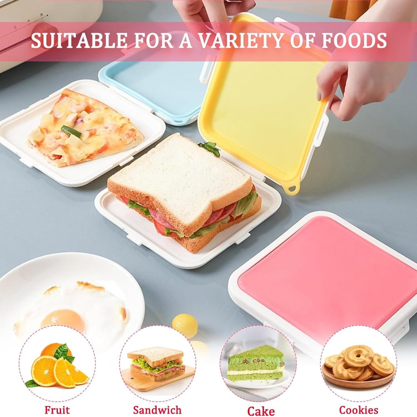 Sandwich Containers, Silicone Sandwich Storage with Snap-Off,Sandwich Box for Lunch,BPA Free,Leakproof, Reusable Plastic Sandwich Holder for Fruit,Salad,Snacks and Food Storage (Yellow+Pink)