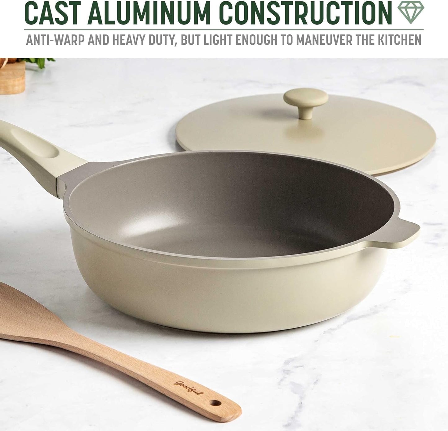 Goodful All-in-One Pan, Multilayer Nonstick, High-Performance Cast Construction, Multipurpose Design Replaces Multiple Pots and Pans, Dishwasher Safe Cookware, 11-Inch, 4.4-Quart Capacity, Linen