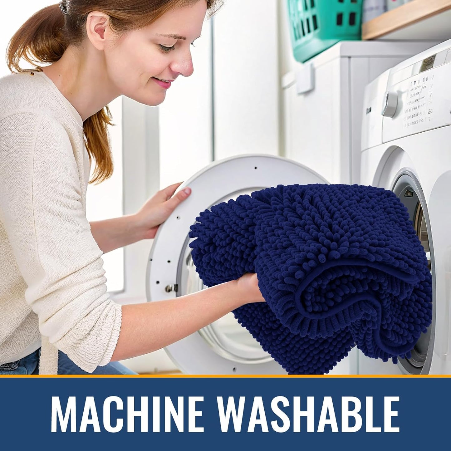 Arotive Bathroom Rugs 47x24, Extra Soft Absorbent Shaggy Chenille Bath Rugs, Machine Washable Rubber Backing Non-Slip Bath Mats for Bathroom Floor Tub and Shower, Home Decor Accessories, Navy