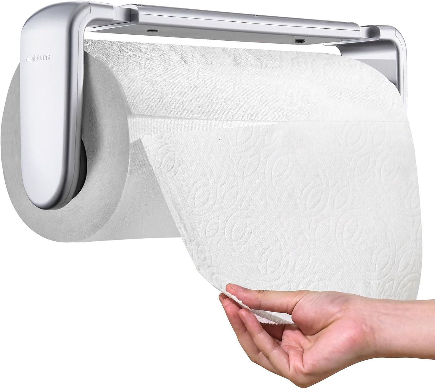 simpletome Paper Towel Holder Under Cabinet or Wall Mount ONE Hand Operation Tension Arm Kitchen Roll Holder (Silvery, for 24-28cm/9.4-11inches roll)