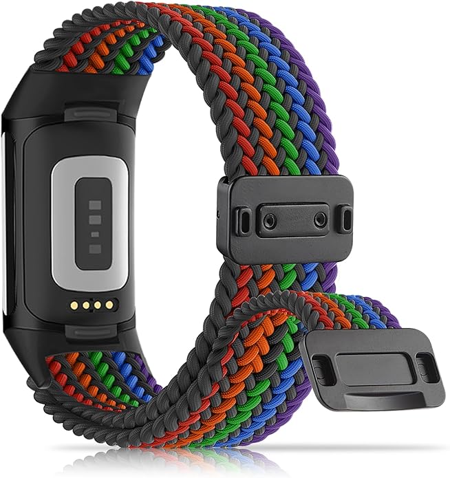 Magnetic Braided Nylon Compatible with Fitbit Charge 6 Bands/Fitbit Charge 5 Bands for Women Men, Soft Sport Stretchy Breathable Strap Replacement Wristband for Charge 6/Charge 5