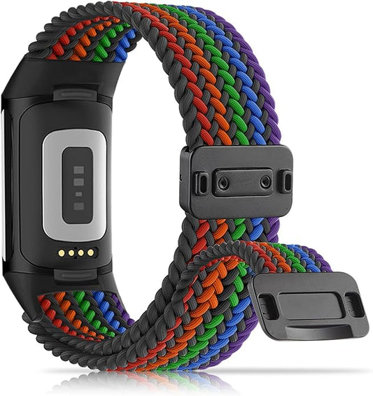 Magnetic Braided Nylon Compatible with Fitbit Charge 6 Bands/Fitbit Charge 5 Bands for Women Men, Soft Sport Stretchy Breathable Strap Replacement Wristband for Charge 6/Charge 5