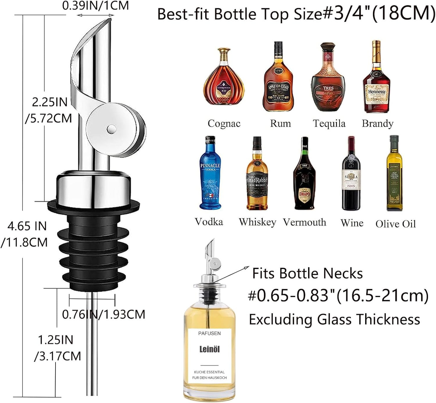 Pafusen 6 Pack Weighted Liquor Pour Spout, Auto Flip Olive Oil Dispenser Spout, Pour Spout for Liquor Bottles, Olive Oil Spout, Bottle Pourers for Alcohol Wine Syrup Home Bar Accessories Silver