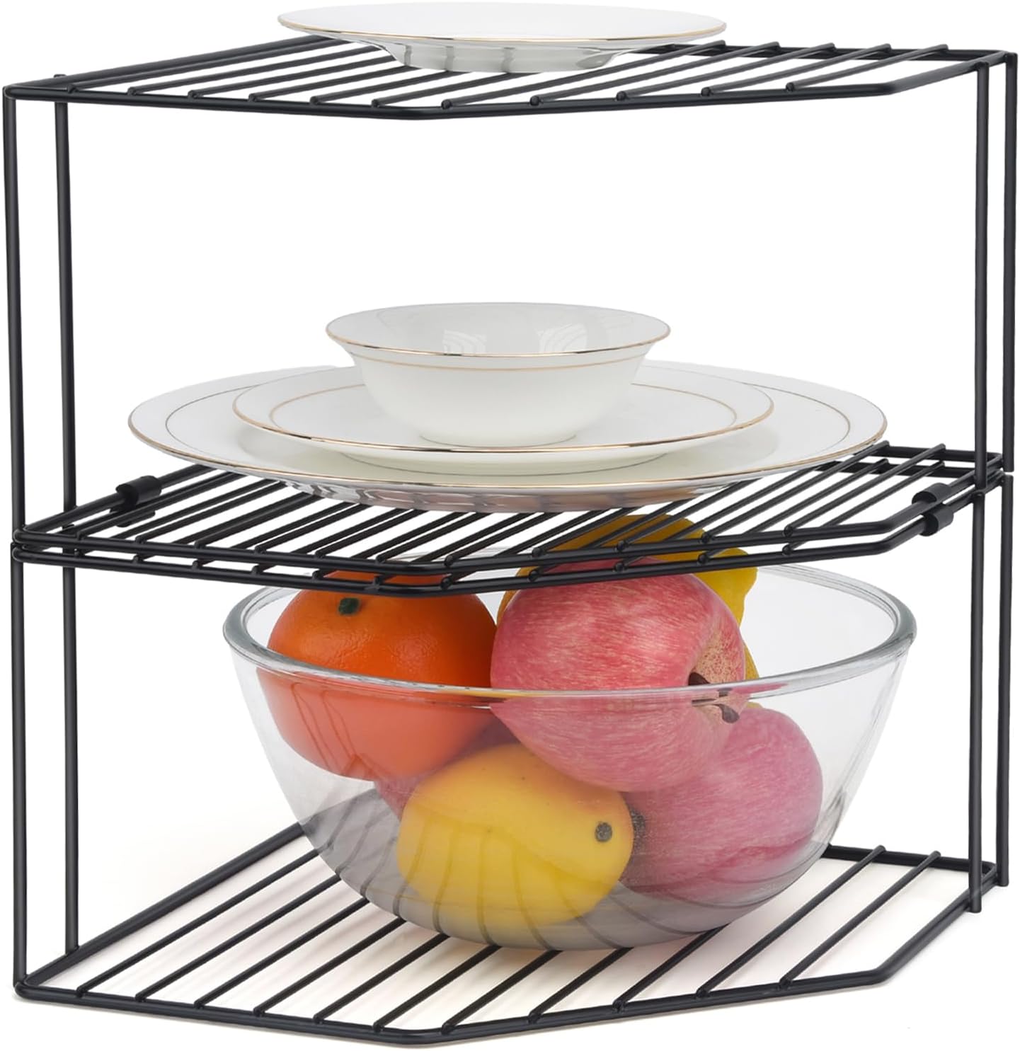 AKAZA 2-Tier Corner Stackable Organizer - Cabinet & Counter Shelf Rack, Storage Rack Organizer for Kitchen (Black)