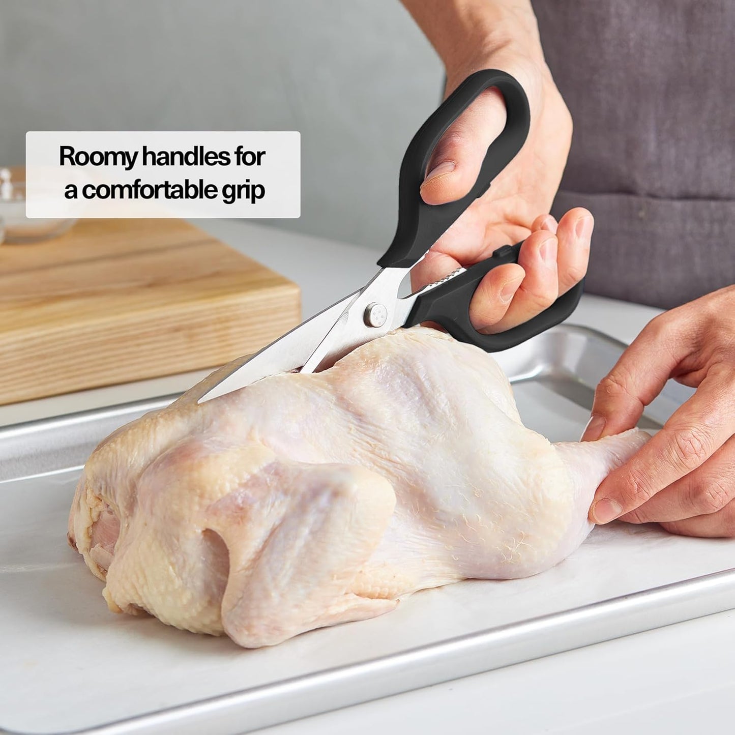 Misen Heavy Duty Kitchen Shears - Stainless Steel, Versatile and Easy Clean Scissors for Meat, Herbs and Veggies - Ambidextrous Comfort Handle - Professional Grade - Black