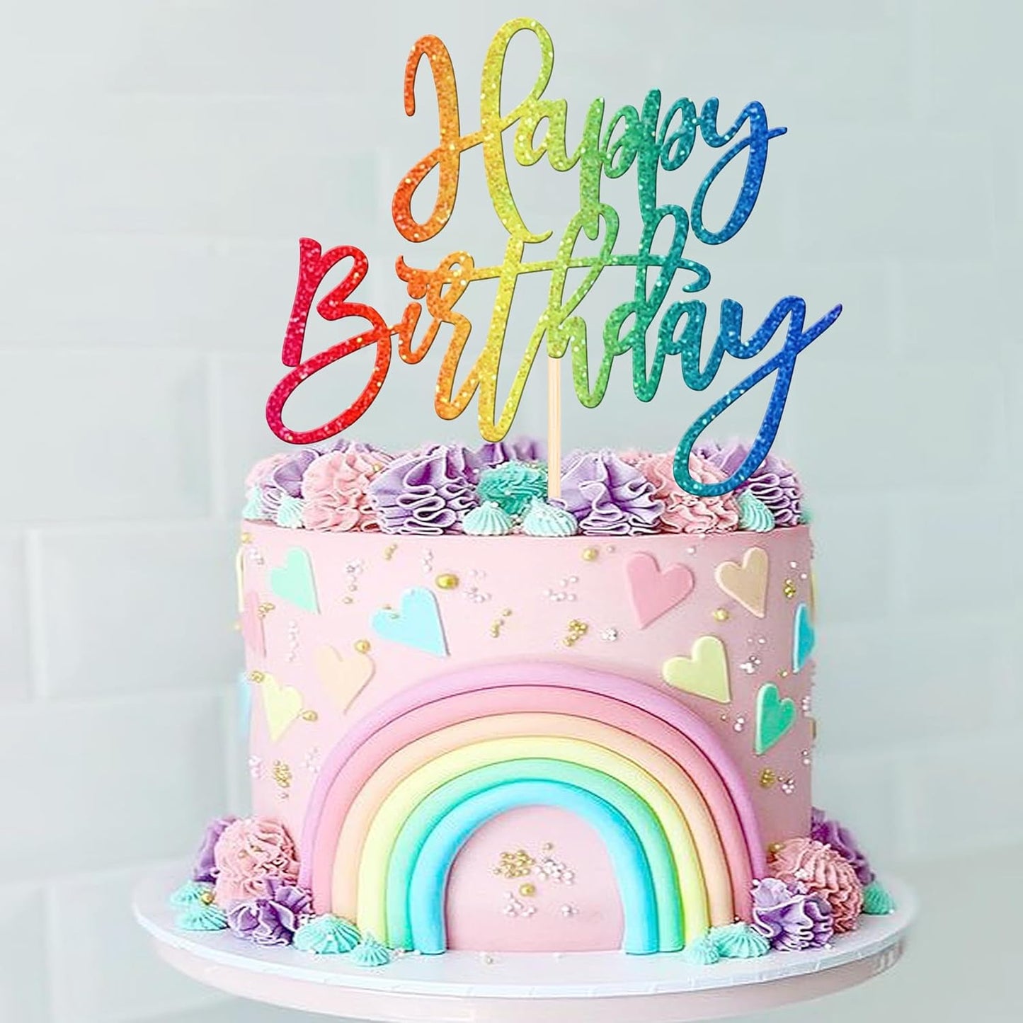ZHUOWEISM 1 PCS Happy Birthday Cake Topper Glitter Happy Birthday Cake Pick for Celebrating Happy Birthday Anniversary Theme Party Cake Decorations Supplies Colorful
