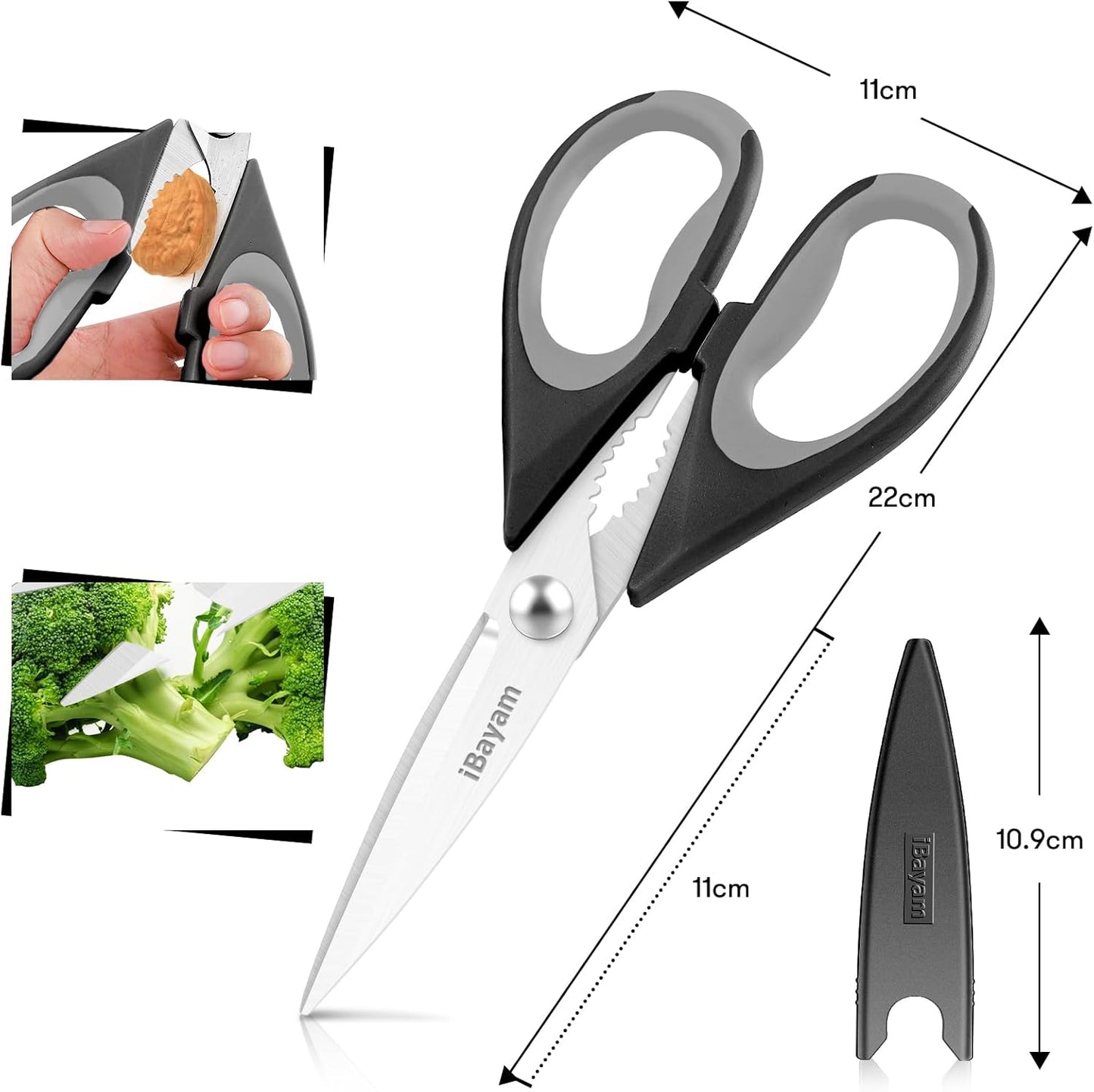 Kitchen Gadgets Utensils Set for Home, iBayam 8.5" Kitchen Scissors with Sheath, Black Cooking Scissors, All Purpose Shears
