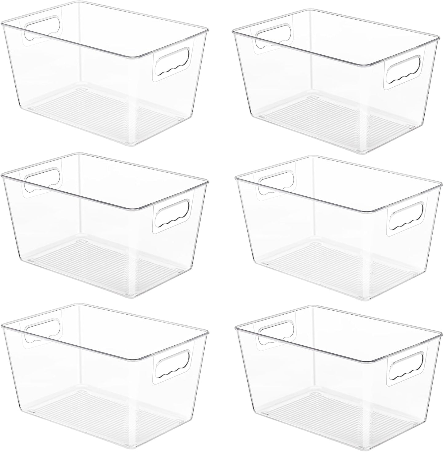YIHONG 6 Pack Clear Pantry Organizer Bins, Plastic Containers with Handle for Kitchen,Freezer,Cabinet,Closet,Bathroom Under Sink Storage