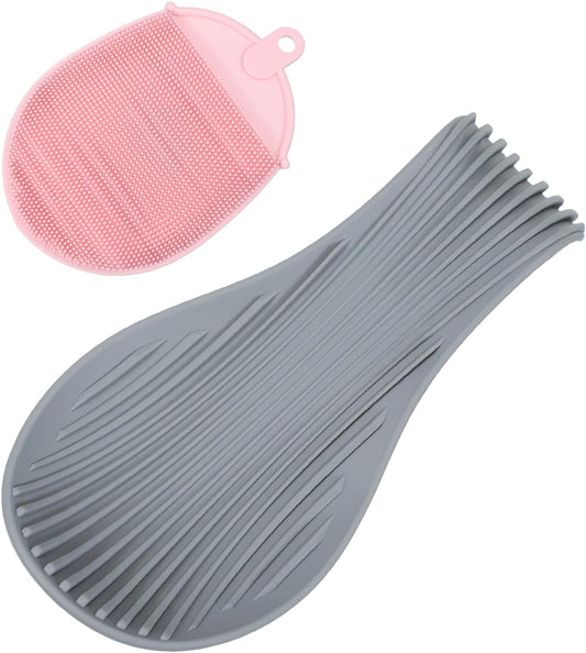 uxcell 1 Set Silicone Spoon Rest for Stove Top, Silicone Spoon Holder for Cooking Spatula, Ladle, Brush Grey/Pink