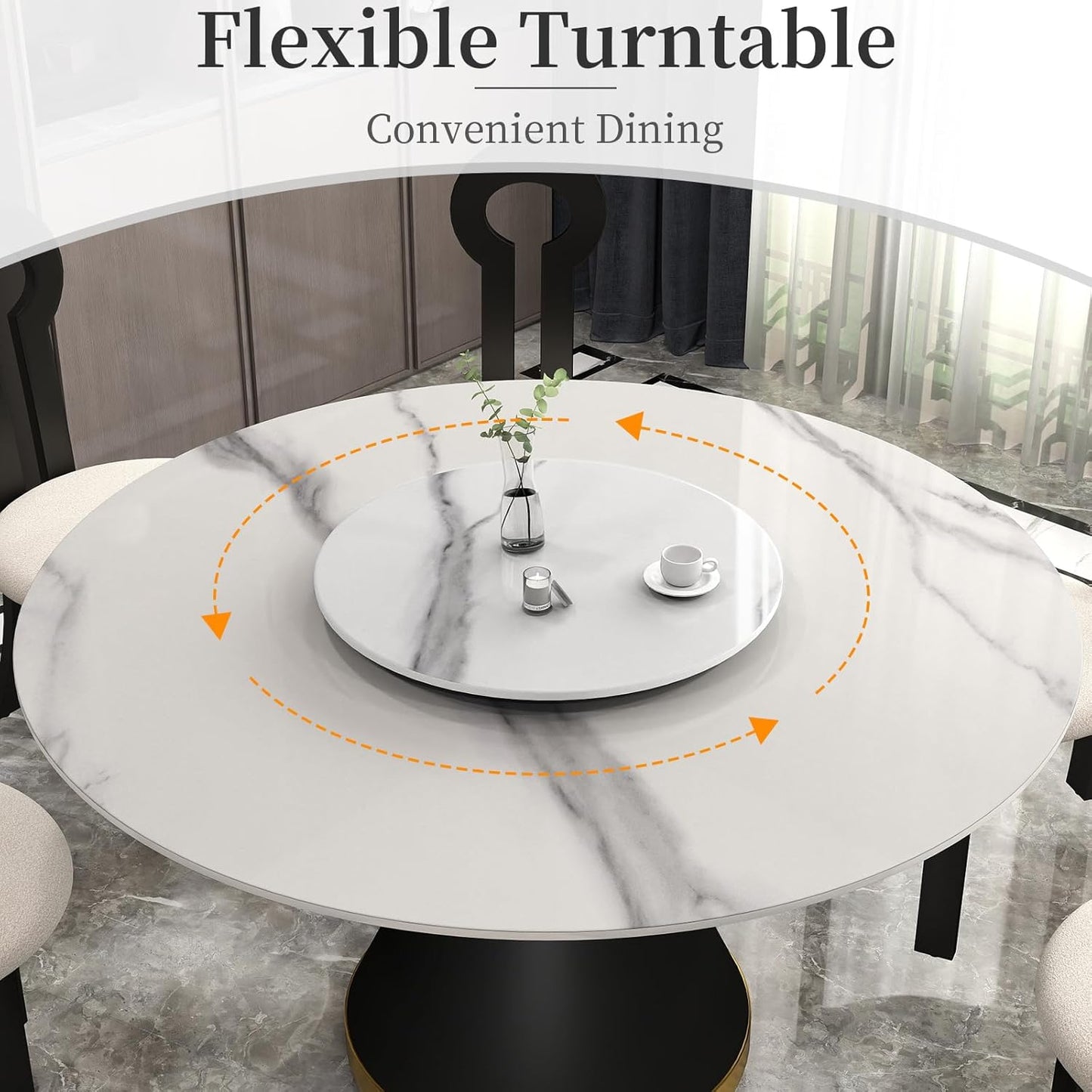 23.6" Lazy Susan for Table Top Sintered Stone Rotating Serving Tray for Dining Table, Kitchen Lazy Susan Organizer Spinning Rotating Food Server Party Centerpieces