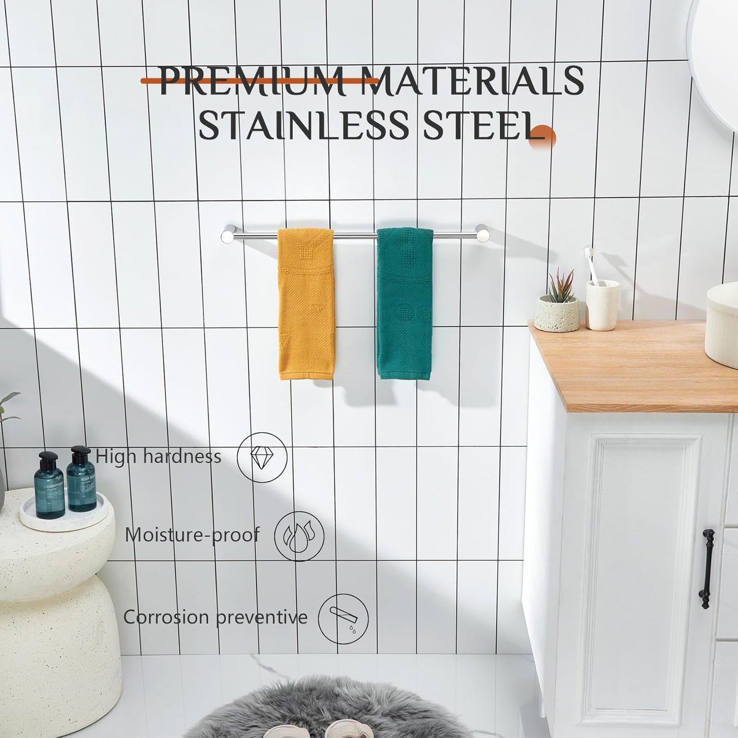 KOKOSIRI Towel Bars for Bathroom Wall Mounted 20'' Towel Rack Polished Chrome Single Rod for Lavatory Bathroom Hardware Stainless Steel, B4007CH-L20