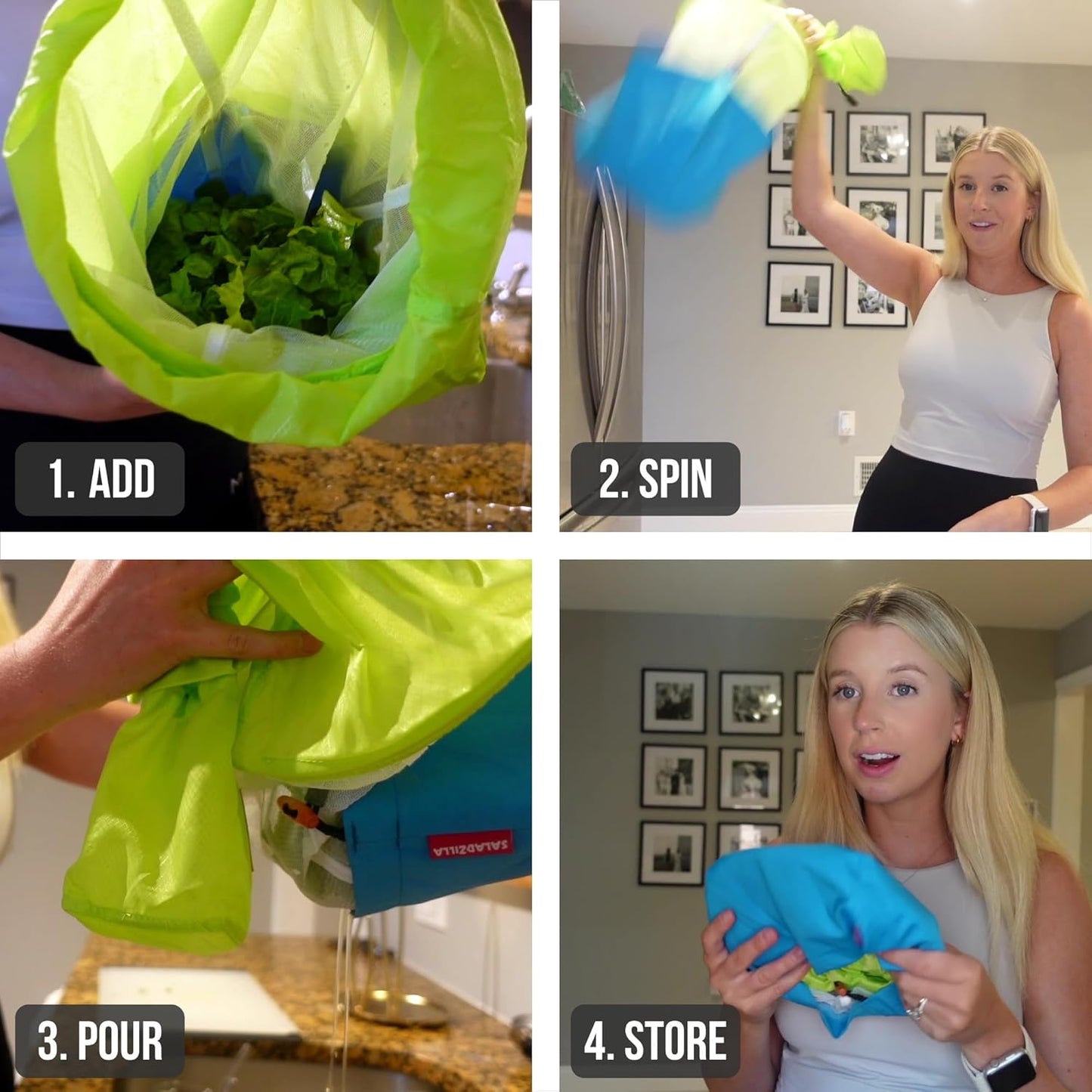 Saladzilla by Kahuna Gear: Large Salad Spinner, 2 Gallon Capacity (8 Qt.), Collapsible & Portable [Vegetable/Sprouts/Microgreen/Herb Dryer] Durable BPA-Free Fabric