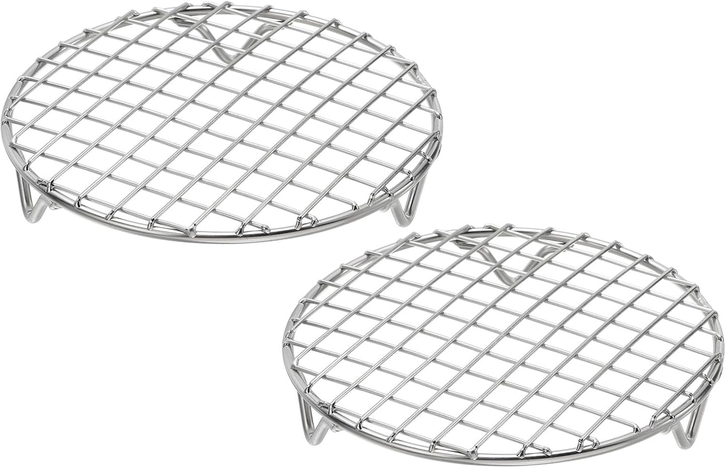 uxcell 2 Pcs Round Cooking Rack with Legs, Dia 6.5 Inch 304 Stainless Steel Barbecue Grill for Cooking Baking Barbecue Air Fryer Racks, Silver