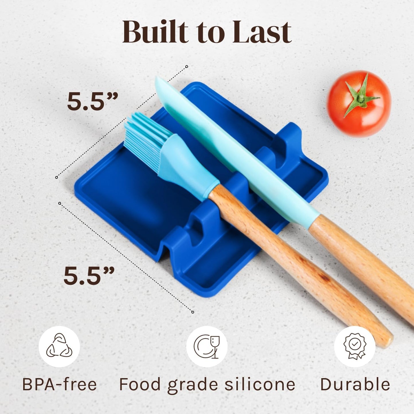 Silicone Spoon Rest for Stove Top with Drip Pad (Two Pack) - Heat Resistant BPA Free Utensil Rest & Spoon Holder for Kitchen Counter - Grill Utensil Holder - Spatula Holder, Tongs, Ladle