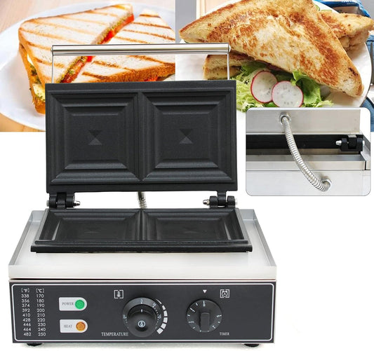 Sandwich Maker, 110V 1500W Sandwich Toaster for Bakeries Home 2Pc Commercial Sandwich Machine with Nonstick Plates LED Indicator Lights