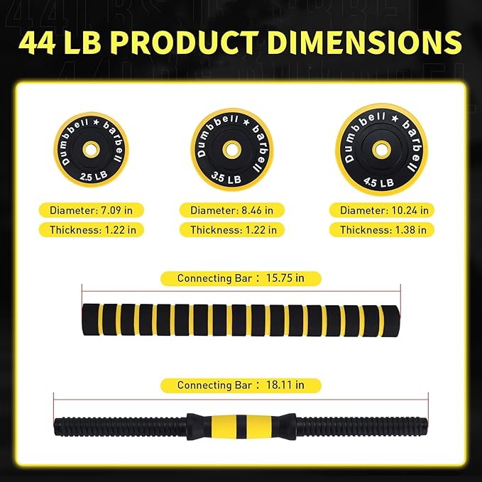 Dumbbell Sets Adjustable Weights, 33/44 Lb Free Weights Dumbbells Set for Home Gym
