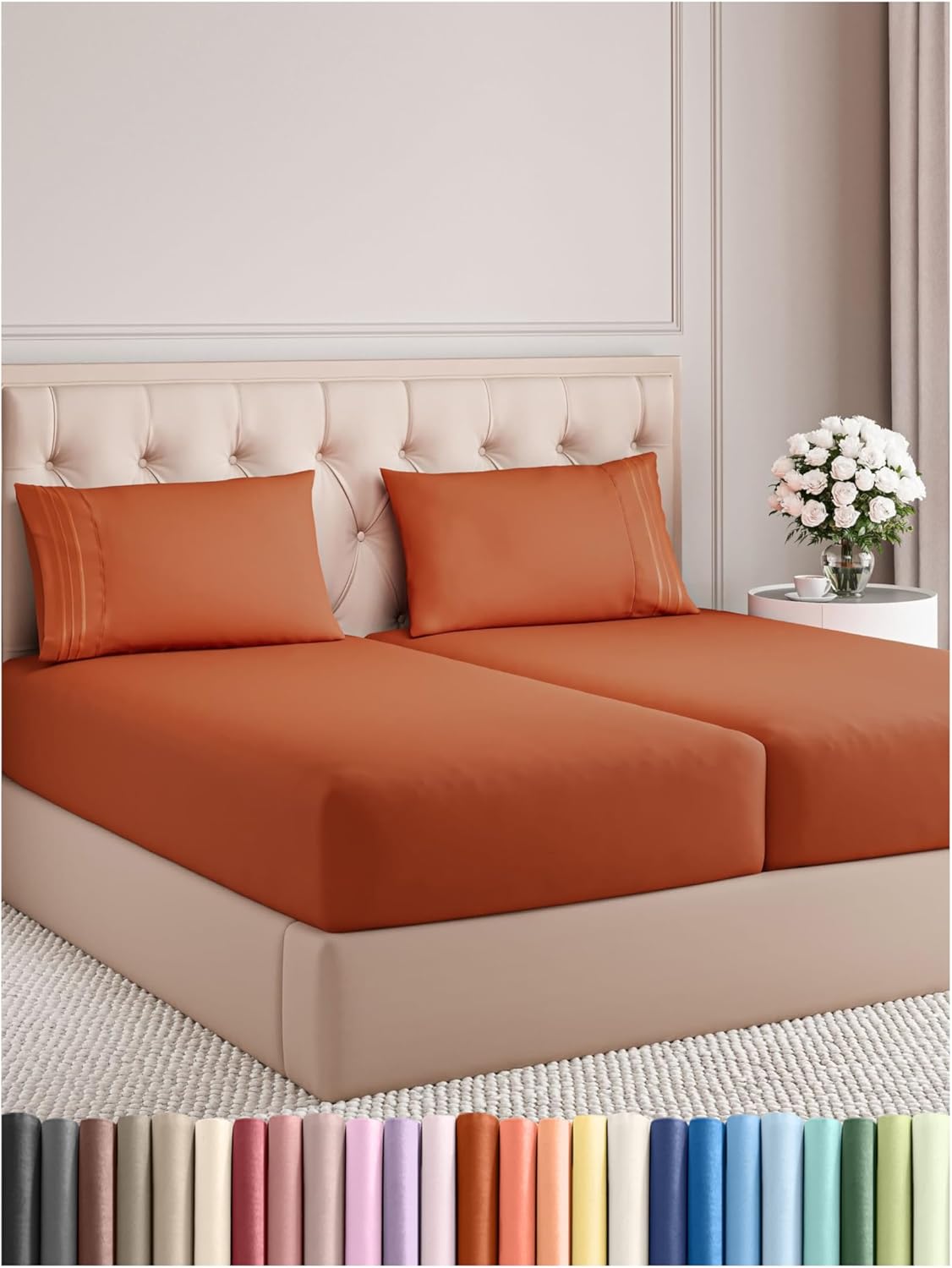 Split King Size 5 Piece Sheet Set - Comfy Breathable & Cooling Bed Sheets Set - Hotel Luxury Bedding for Women, Men, Kids, Teens, Boys & Girls - Deep Pockets and Wrinkle Free - Oeko-Tex - Terracotta